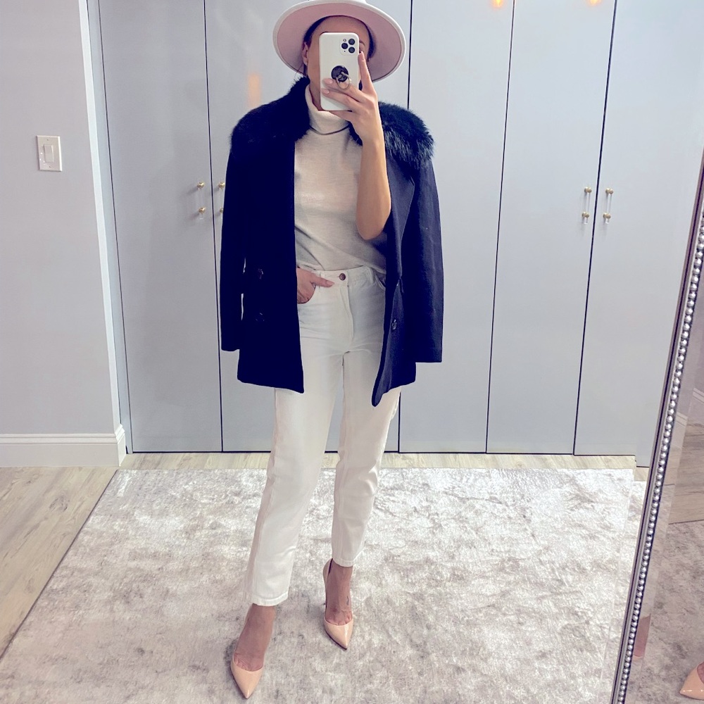 Scotch & Soda Wool-blend Navy coat in P ( Small) with detachable faux fur collar